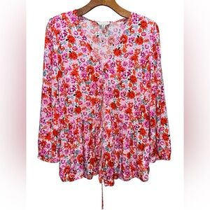 Lucky Brand Pink Floral Long Sleeve Blouse size Small